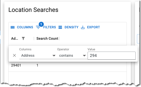 Filtering the  location search report 