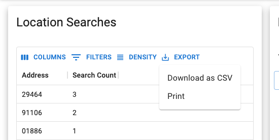 Exporting a  location search report 